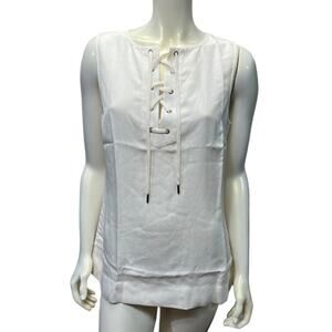 Banana Republic Cream Sleeveless Blouse with Lace-Up Front Size Medium
